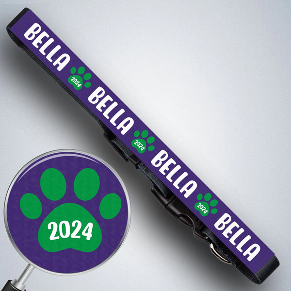 Individuelles Halsband mit Pfote, Name und Telefonnummer