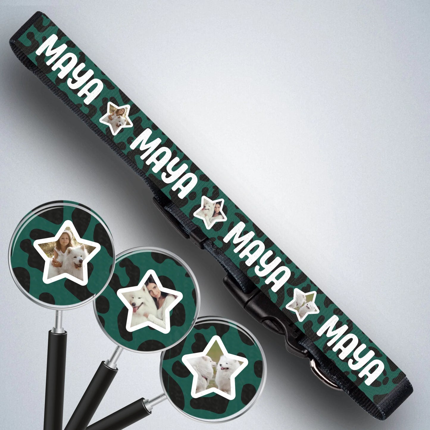 Individuelles Halsband mit Name und Sternenfotos