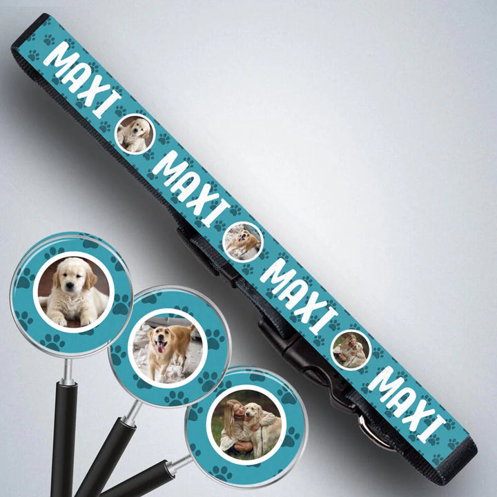 Individuelles Halsband mit Name und Kreisfotos